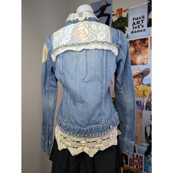Vintage Boho Lace Denim Jacket - Picture 4 of 7